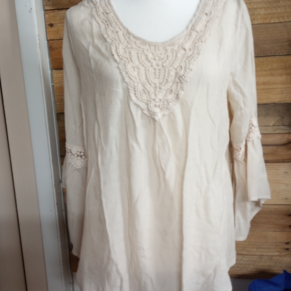 Westport Flowy Boho Peasant Bell Sleeve Top Shirt Tunic Blouse Women's Large